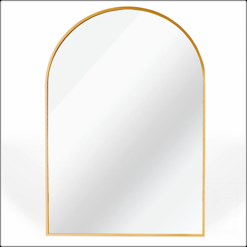 Miroir de salle de bain arqué en métal pour mur avec film incassable et installation facile, 24 po x 36 po, Doré