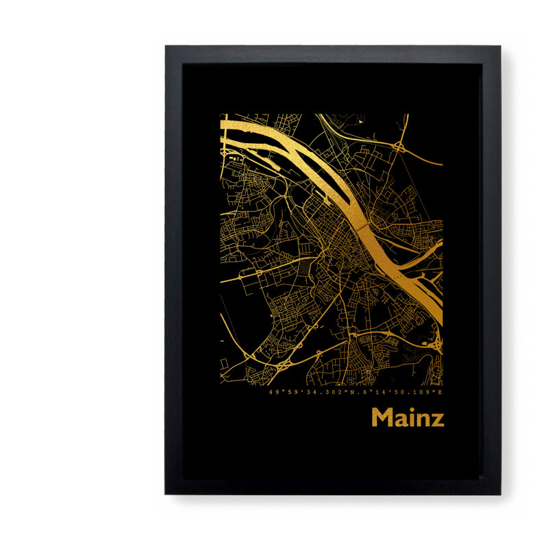 Mainz Map - Single Picture Frame Print, 42.5cm H x 32.5cm W x 3.5cm D