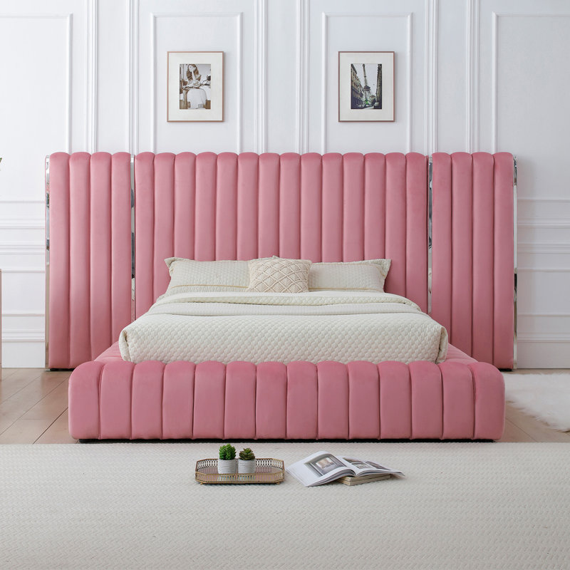 Lit plateforme tapissier Avalon, Grand, Rose