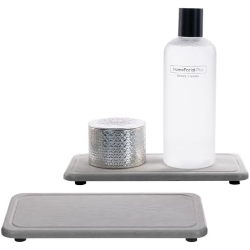 2 Pcs Water Absorbing Stone Trays, Kitchen/Bathroom Sink Soap Dish, Diatomite Tray Used For Hand Soap & Cosmetic Bottles In The Modern Home, 4" W X 8.3" L, Gray