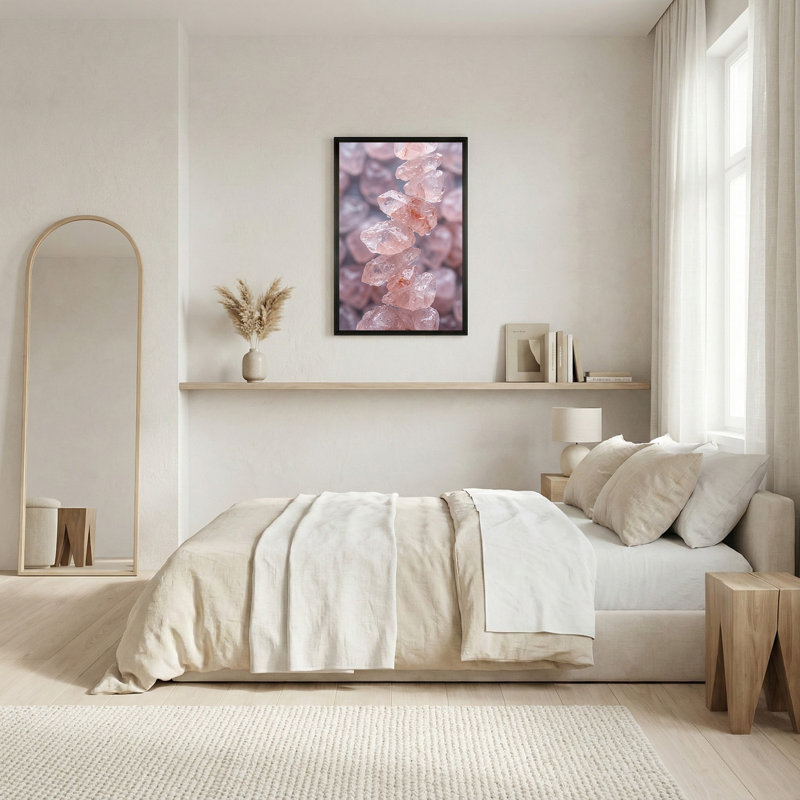 "Rose Quartz Crystals" avec gouttelettes d'eau, art mural, 30"H x 20"W