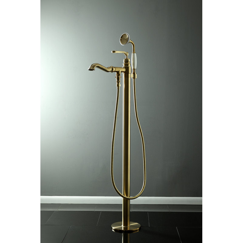Kingston Brass Royale Single-Handle 1-Hole Freestanding Tub Faucet with Hand Shower, Satin Brass