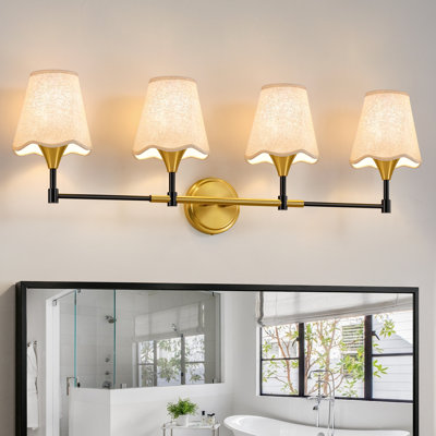 Barre d'éclairage de salle de bain moderne à 3 lumières 26 pouces avec abat-jour en lin texturé à intensité variable 3 lumières