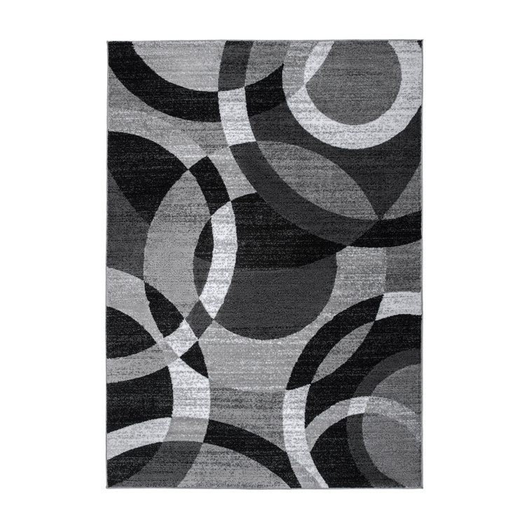 Mehul Woven Geometric Gray/Black/Ivory Area Rug – Modern Abstract Polypropylene Carpet for Living Room, Bedroom, Entryway, or Dining Room