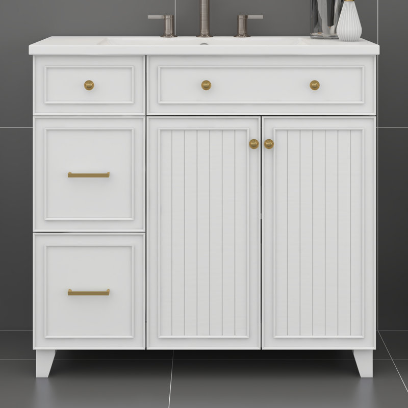 Meuble-lavabo 36 po avec lavabo en céramique, tiroirs standard et double couche, portes à fermeture douce, tablettes réglables