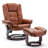 32" Contemporary Leather Recliner and Ottoman with Swiveling Mahogany Wood Base-71074099