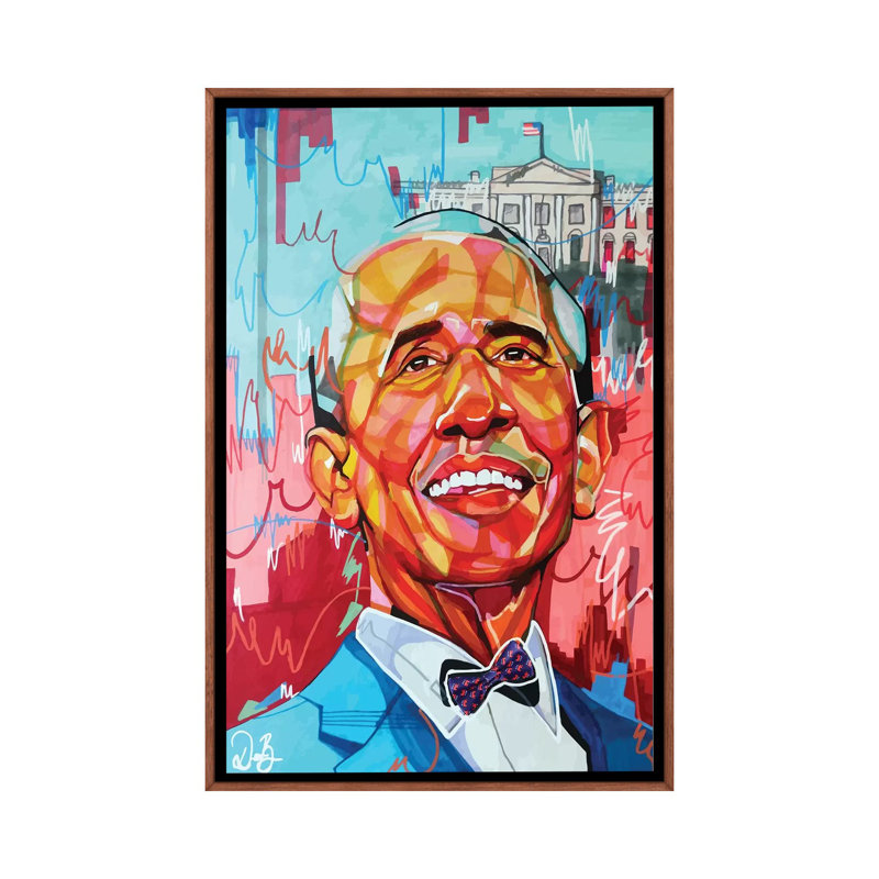 Barack Obama - impression d'art graphique, Toile avec cadre en bois brun classique, Pas de tapis, H 26 po x l 18 po x 1,5 po