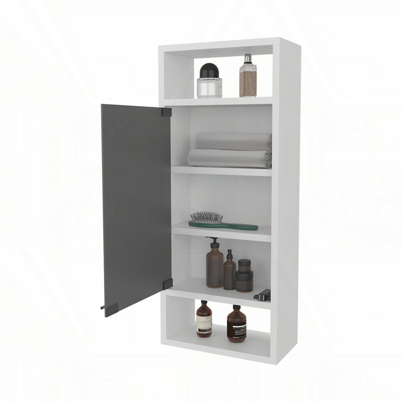 Pharmacie en pin avec porte en miroir et rangement ouvert