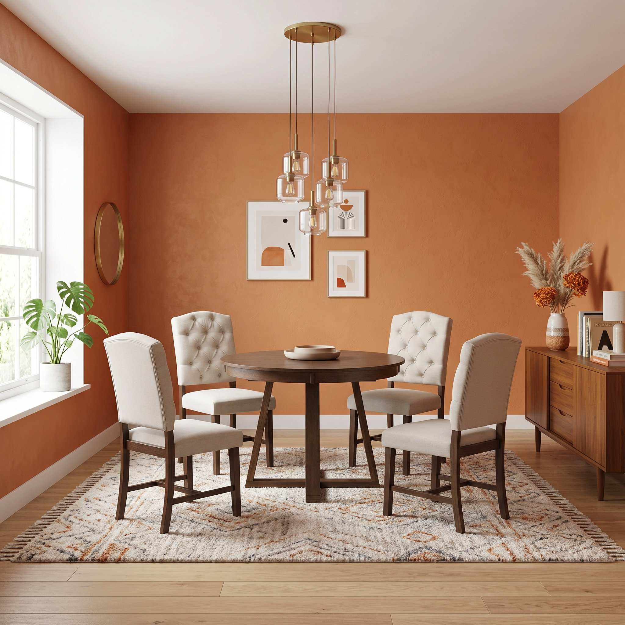 August Grove® 5 - Piece Rustic Round Dining Table with Chair | Wayfair