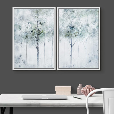 Abstrait forêt, reproduction d'art sur toile encadrée, ensemble, pastel, aquarelle, forêt brumeuse, paysage, nature sauvage, illustrations, art moderne, scénique, coloré pour le salon, la chambre à coucher, le bureau