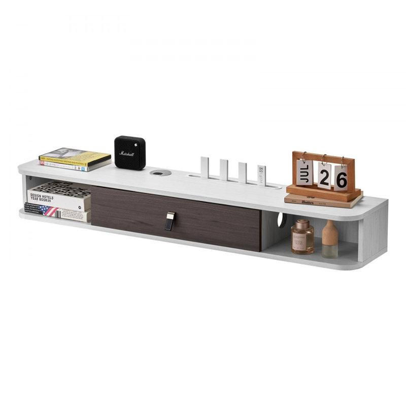 Meuble télé flottant, centre de divertissement mural 47 po avec trou pour câble, tablette télé flottante moderne avec armoire de rangement, console à panneau de particules pour lecteur DVD, boîte de câble, console de jeu, blanc