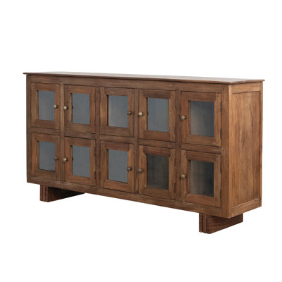 Mango Wood Sideboard With 10 Glass Doors And Brass Knobs