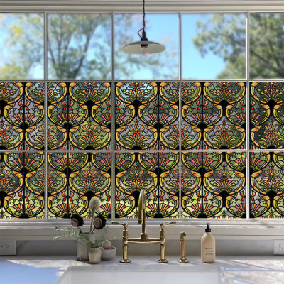 3D Stained Art Nouveau Design Static Cling Privacy Window Decal