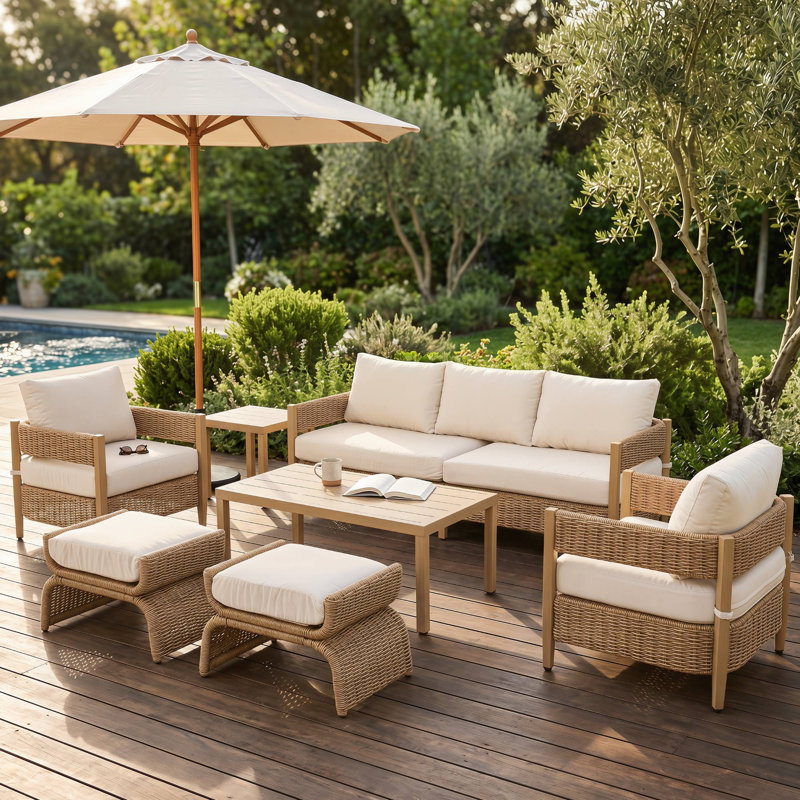 7 Pieces Outdoor Patio Conversation Set, Khaki