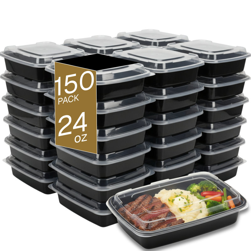 Microwaveable Container (Rectangular) with Lid, 24oz, 150-Pack