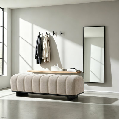Banc moderne en chenille, banc de repose-pieds rembourré avec base noire, banc d'entrée de 63 po de long pour le salon, la chambre à coucher