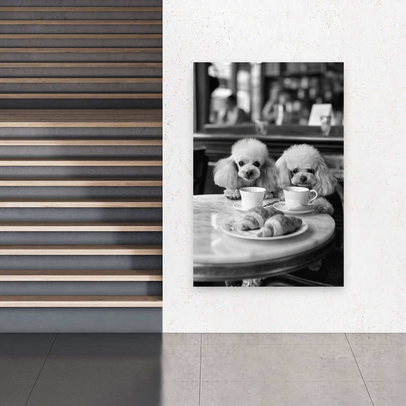 «Elegant Poodles Cafe Breakfast», impression d'art rétro de chien rétro, 60" H x 40" W