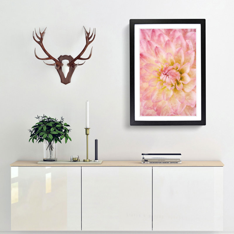 Pink Dahlia Flower Abstract - Single Picture Frame Print on MDF, Black Framed, 33cm H x 24cm W x 2cm D