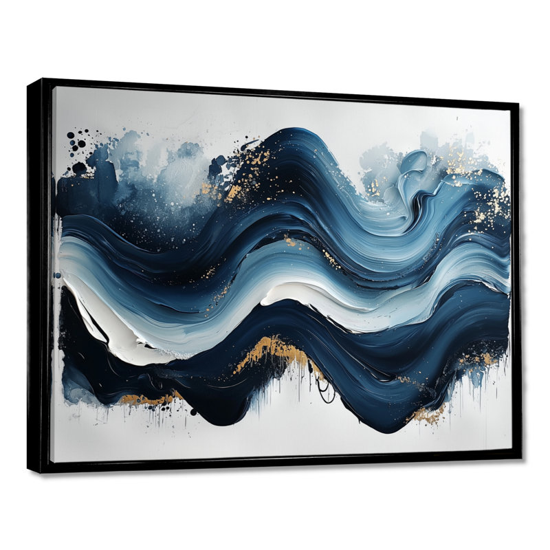 Encre monochrome Echo of River I - Op Art, art mural, H 30 po x l 40 po, Impression encadrée flottante