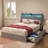 41.3'' Wings Headboard Bed Frame with 4 Under-bed Portable Storage Drawers and LED Light-289622902-289622897