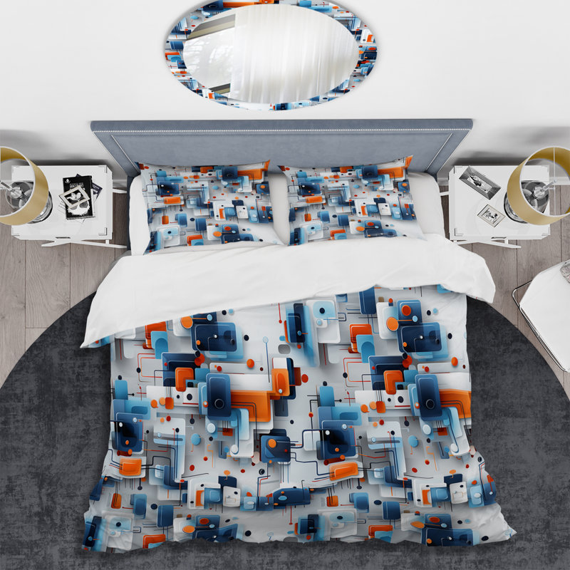 Ensemble de housse de couette à motif géométrique bleu Metropolis Matrix III