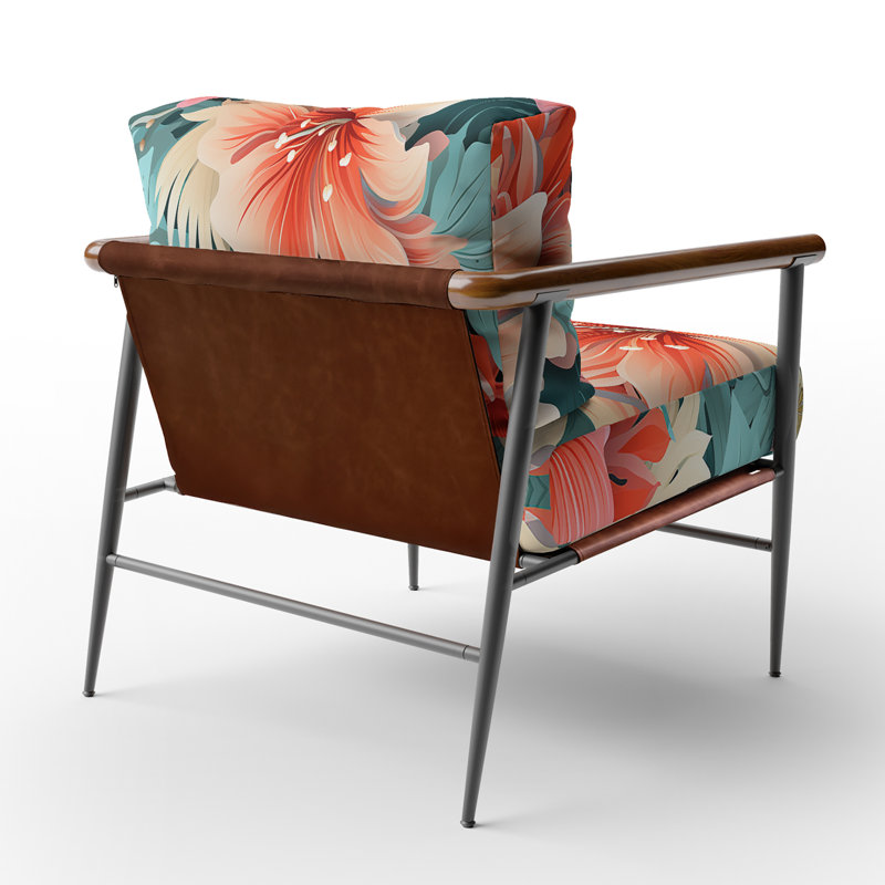 Coral Mirage Vi Tropical Pattern - Upholstered Floral Accent Side Chair, Black