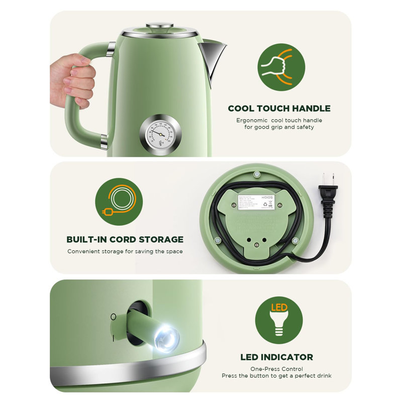 Chauffe-eau 1,8 L avec thermomètre, Vert