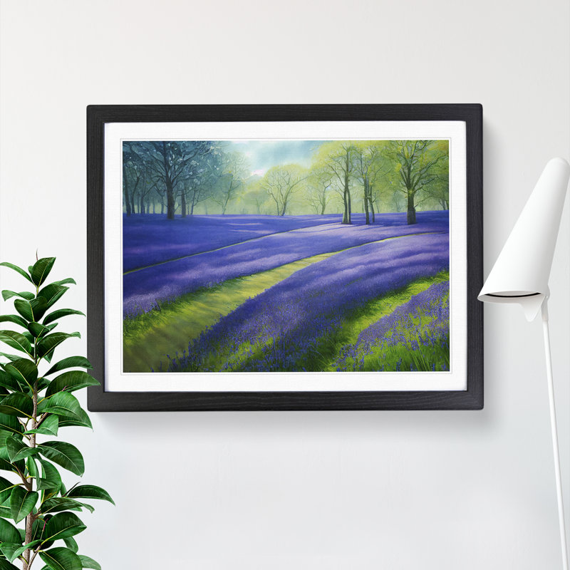 Watercolour Bluebell Field - Single Picture Frame Print, Black Framed, 34cm H x 46cm W x 2cm D