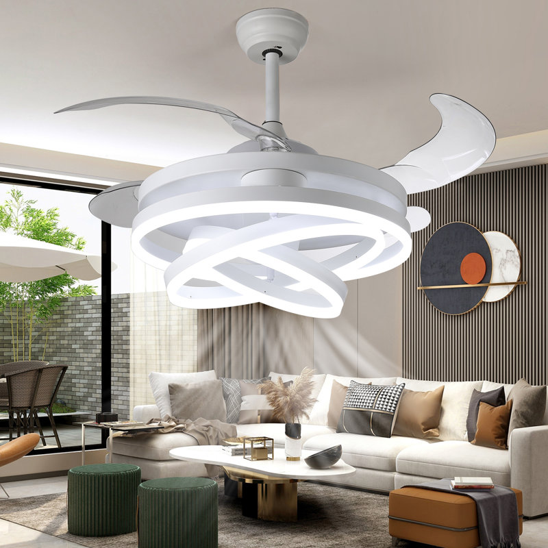 Ventilateur de plafond rétractable 42 po Dontavius, Blanc