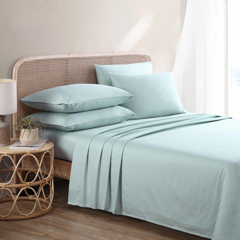 Ensemble de draps en satin de coton mélangé Tommy Bahama, Très grand, Turquoise Solid Colour