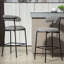 Tabouret de bar 26 po à hauteur de comptoir avec housse en tissu Teddy et îlot de cuisine avec base thermolaquée noire et repose-pieds (gris)-129519481