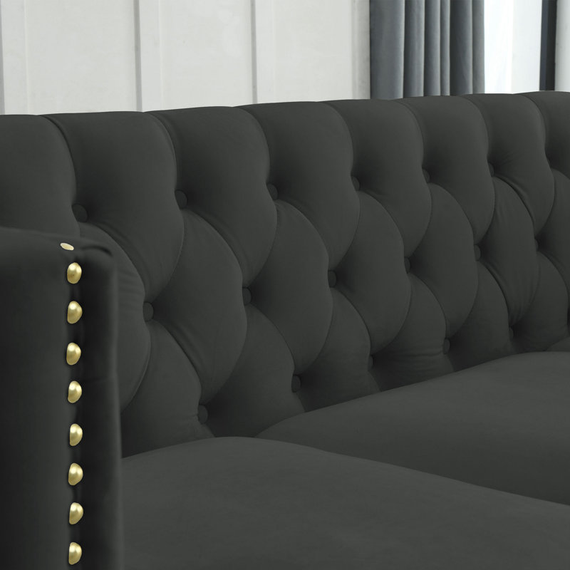 Adas 80.5'' Velvet Sofa, Black Velvet