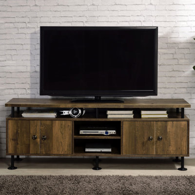 Meuble télé industriel avec finition rustique et rangement dissimulé pour téléviseur de 60 pouces en bois de chêne noir jusqu'à 60 po