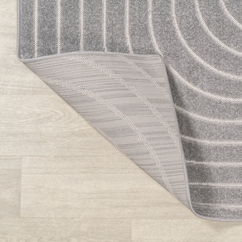 Odense High-Low Minimalist Angle Geometric Gray/Ivory Indoor/Outdoor Rug, Rectangle 2'11" x 5'