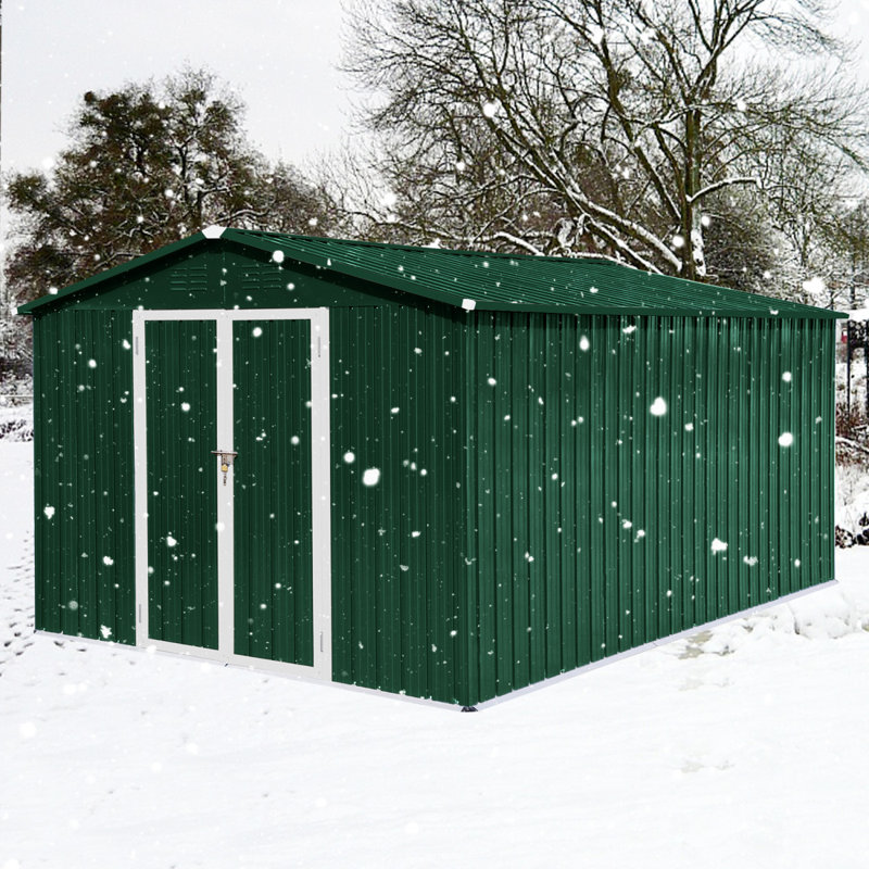 Metal garden sheds outdoor storage sheds, White/Coffee, 79" H x 144" W x 120" D