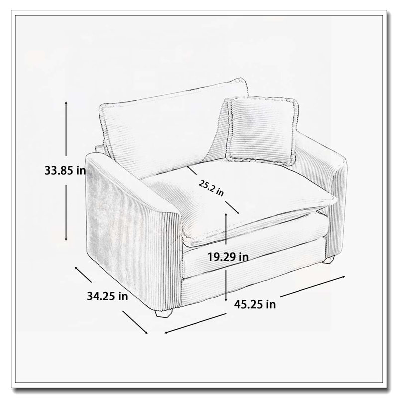 Fauteuil club en velours côtelé, fauteuil, H 33,85 po x l 45,25 po x P 34,25 po