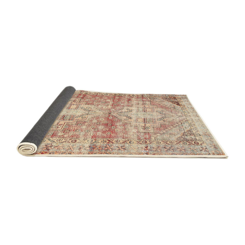 Tapis traditionnel beige / gris / rouge, Carré 4 pi