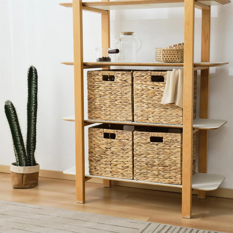 Storage Basket Foldable Handwoven Water Hyacinth Laundry Cubes Organizer Baskets for organizing,10x10, 10" H x 10" W x 10" D