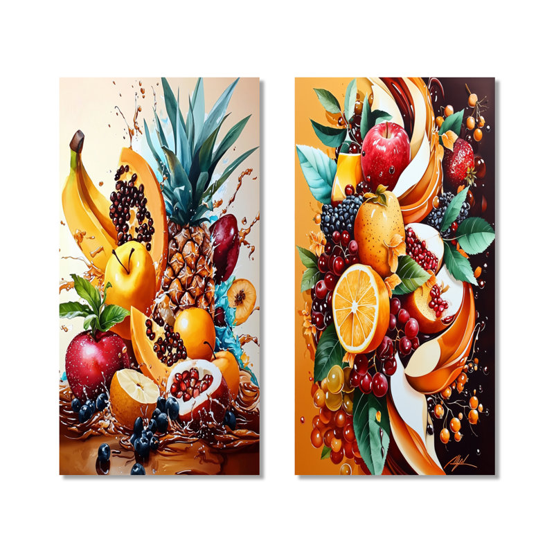 «Fruit Explosion Kitchen Dreams - Fruit», 2 grandes impressions murales en métal, H 32 po x l 32 po