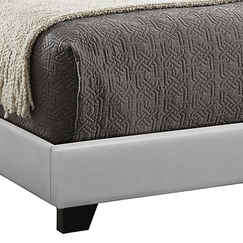 Cadre de lit contemporain gris avec revêtement en similicuir et pieds noirs pour sommier tapissier, Full, Grey