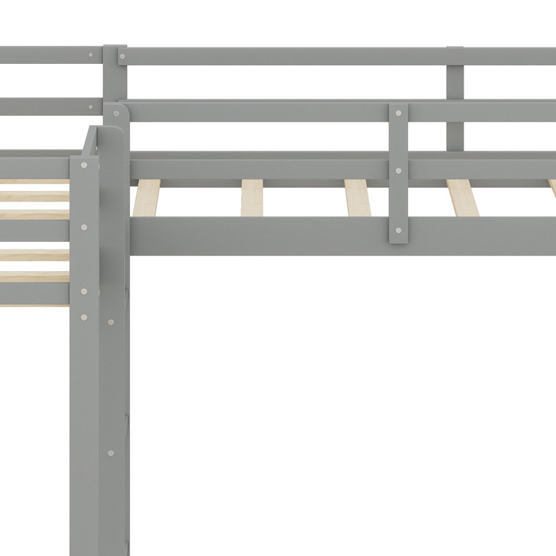 Space-Saving Designed L-Shaped Loft Bed With Ladder And Slide, Grey