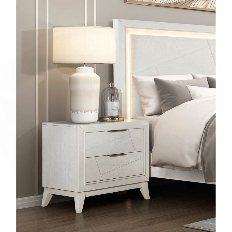 Table de chevet à finition blanche antique avec tiroirs, meubles de chambre à coucher modernes, 1 pièce