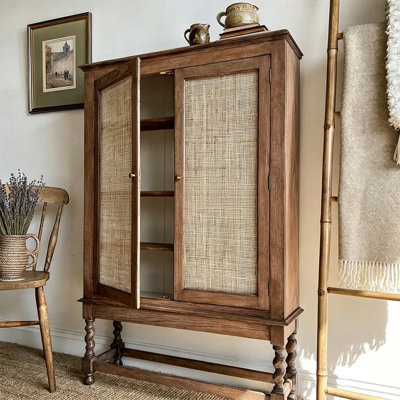 Rattan Weave Curved Foot Accent Cabinet