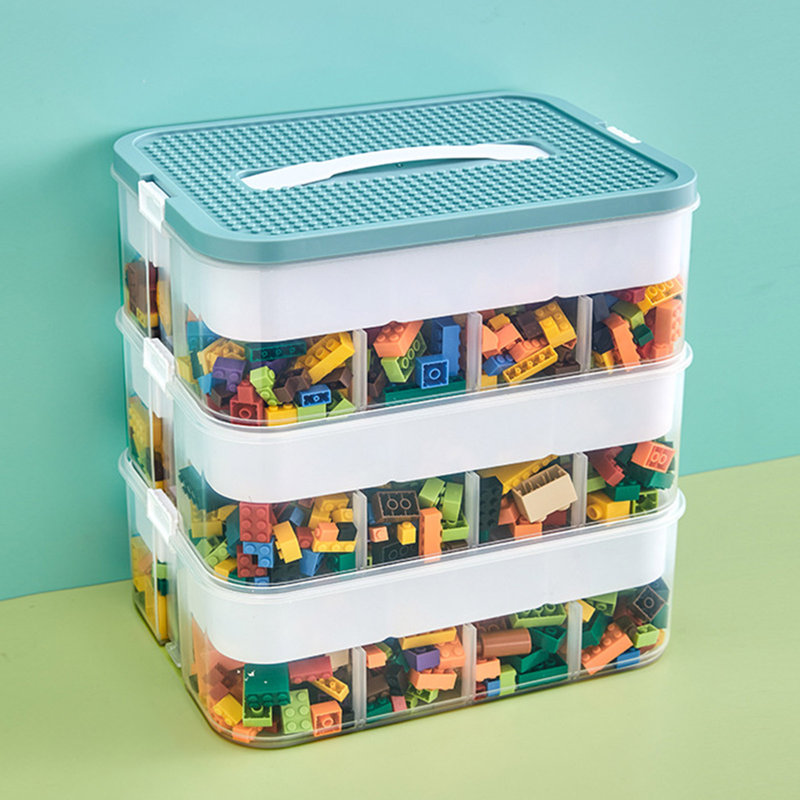 12L Building Block Toy Storage Box Large Capacity Stackable Toy Organizer Multiple Compartments with Dustproof Lid Handle Design Blocks Toys Organizer Storage Case