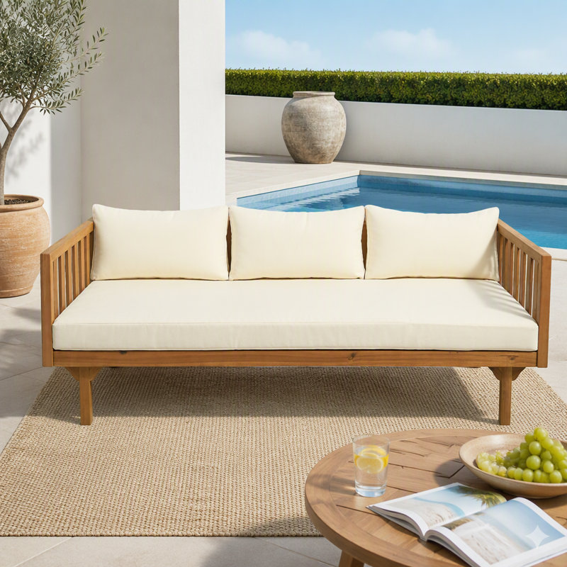 Canapé de patio 3 places, Beige, Teck