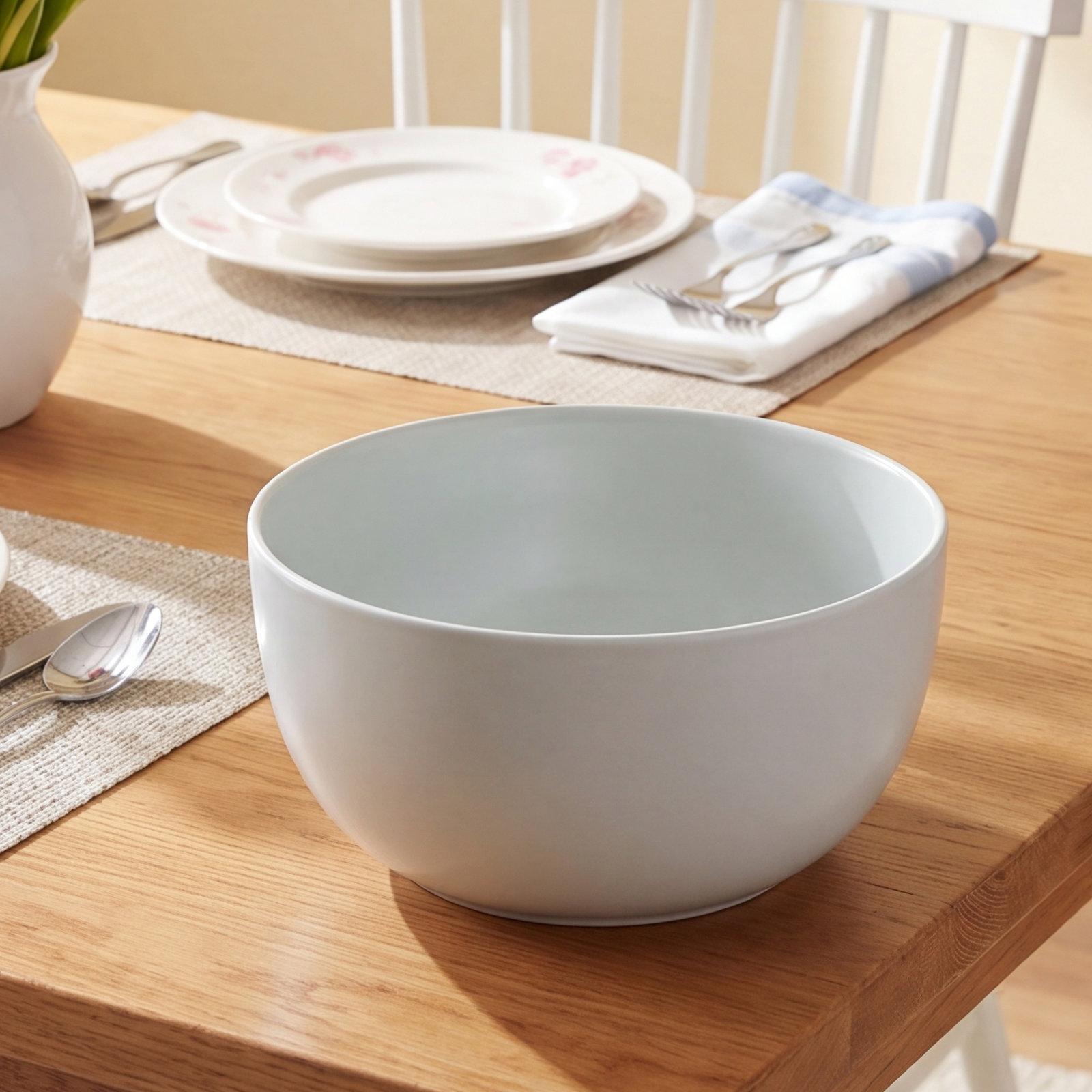 over&back Coupe Semi Hand-Finished Stoneware Tall Serving Bowl, Blue