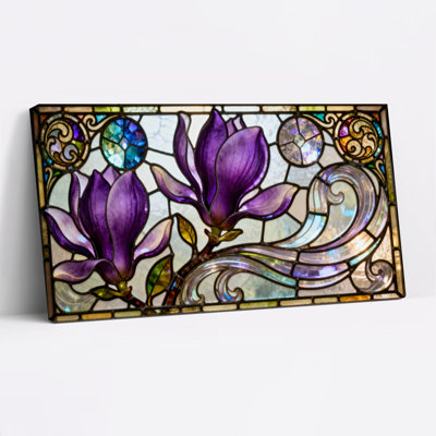 Ensemble de 1 tableau sur toile tendue à motif de fleur de magnolia en vitrail