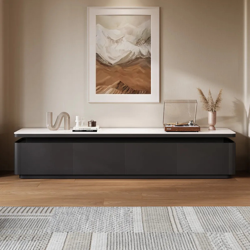 Meuble télé moderne avec lumières DEL réglables, plateau en pierre frittée, entièrement assemblé, 15.75"H x 79"L x 15.95"W