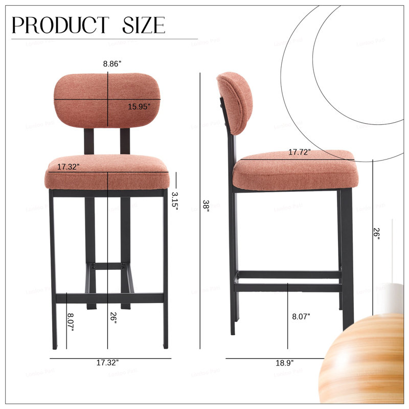 2PCS 26Inch Fabric Counter Height Barstools, Pink