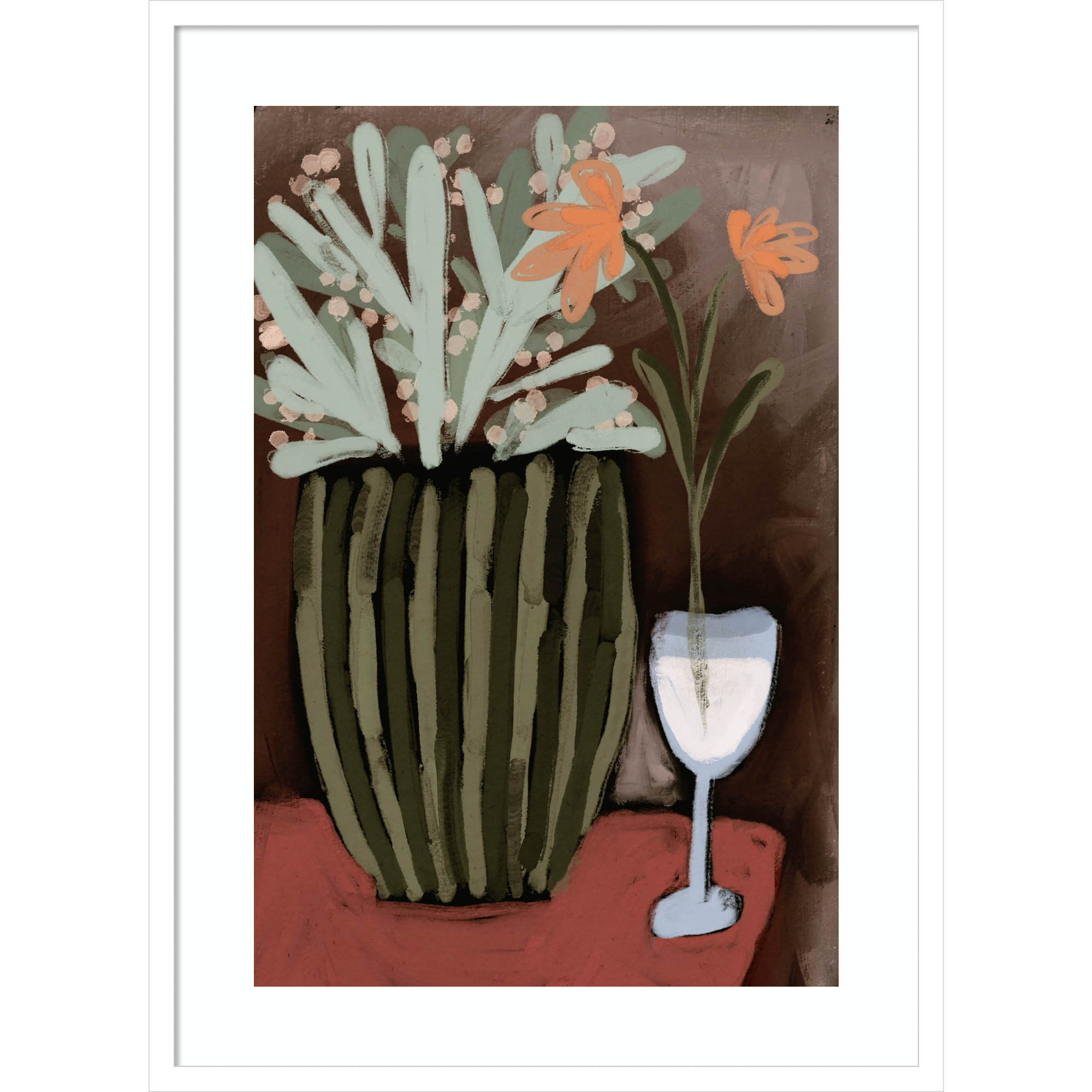 Floral Still Life No 4 by Treechild Wood Framed Wall Art Print, 33" H x 24" W, White